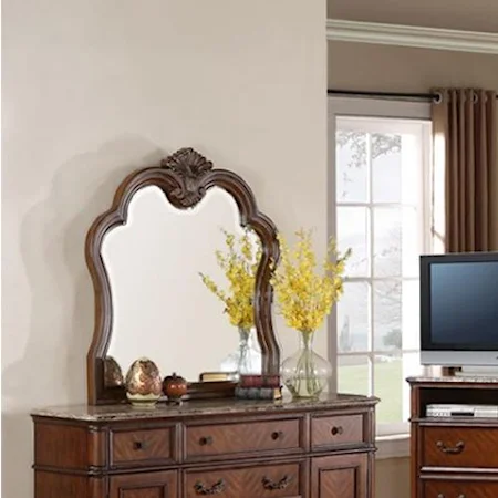 Transitional Dresser Mirror with Carved Crown